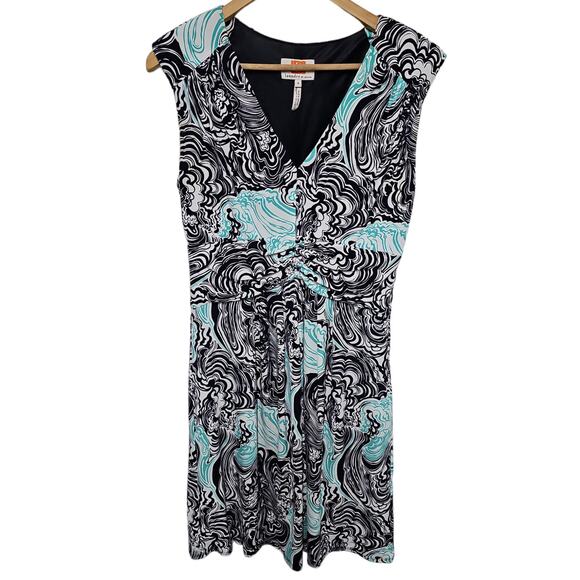 Laundry By Design Womens Dress Size 8 V Neck Teal Black Abstract Design - Picture 1 of 8